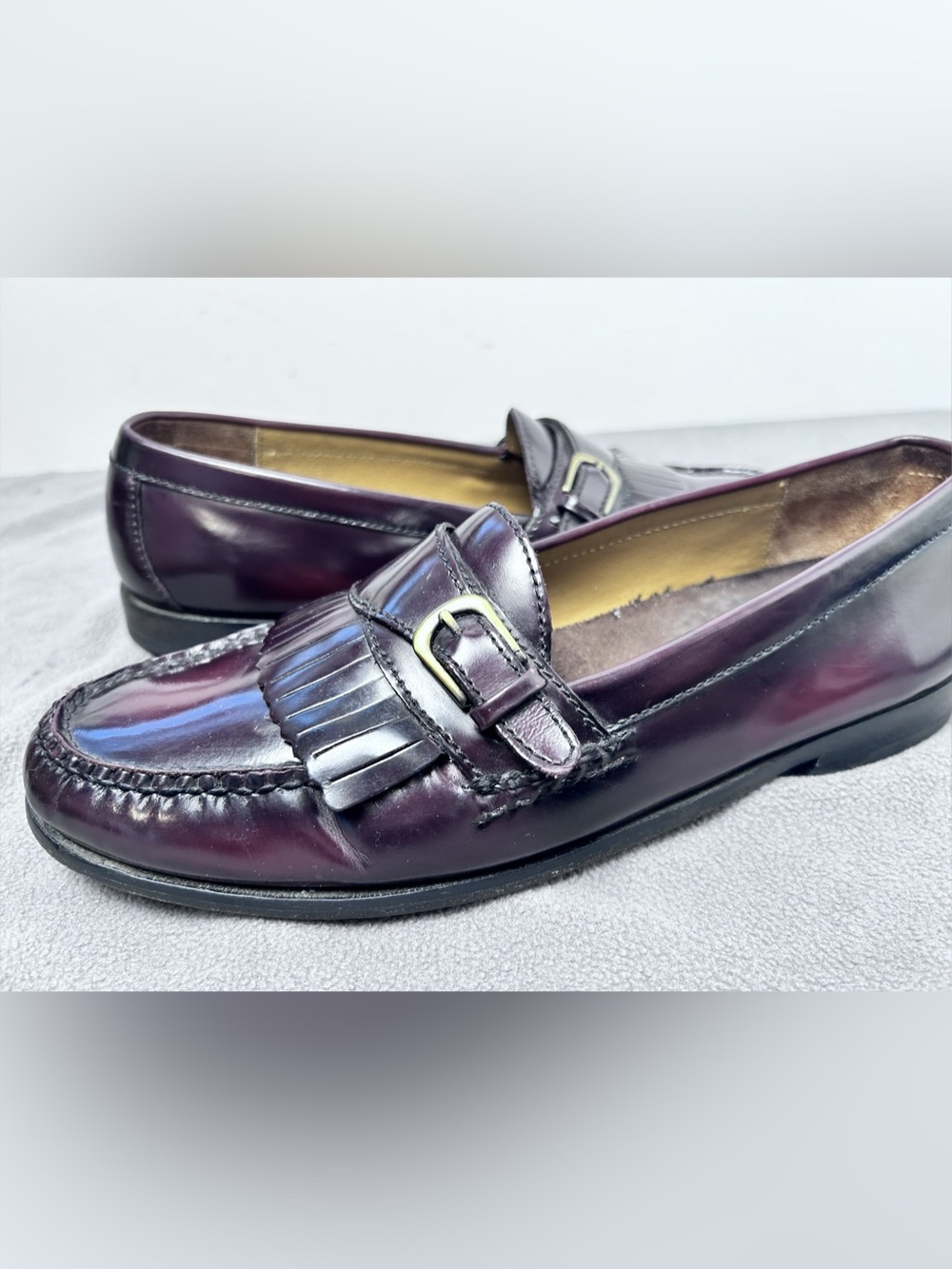 Cole Haan leather Fringe monk strap Buckle Loafers in mahogany 10.5D